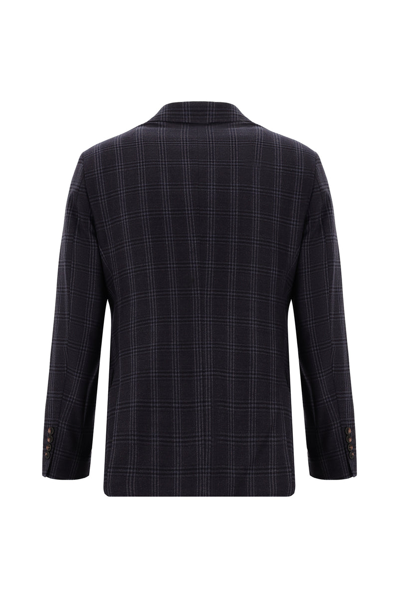 Koyu Bordo Regular Fit Yünlü Ekose Ceket