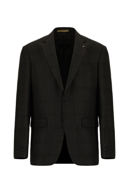 Koyu Kahve Relaxed Fit Rahat Kesim Ekose Yünlü Ceket