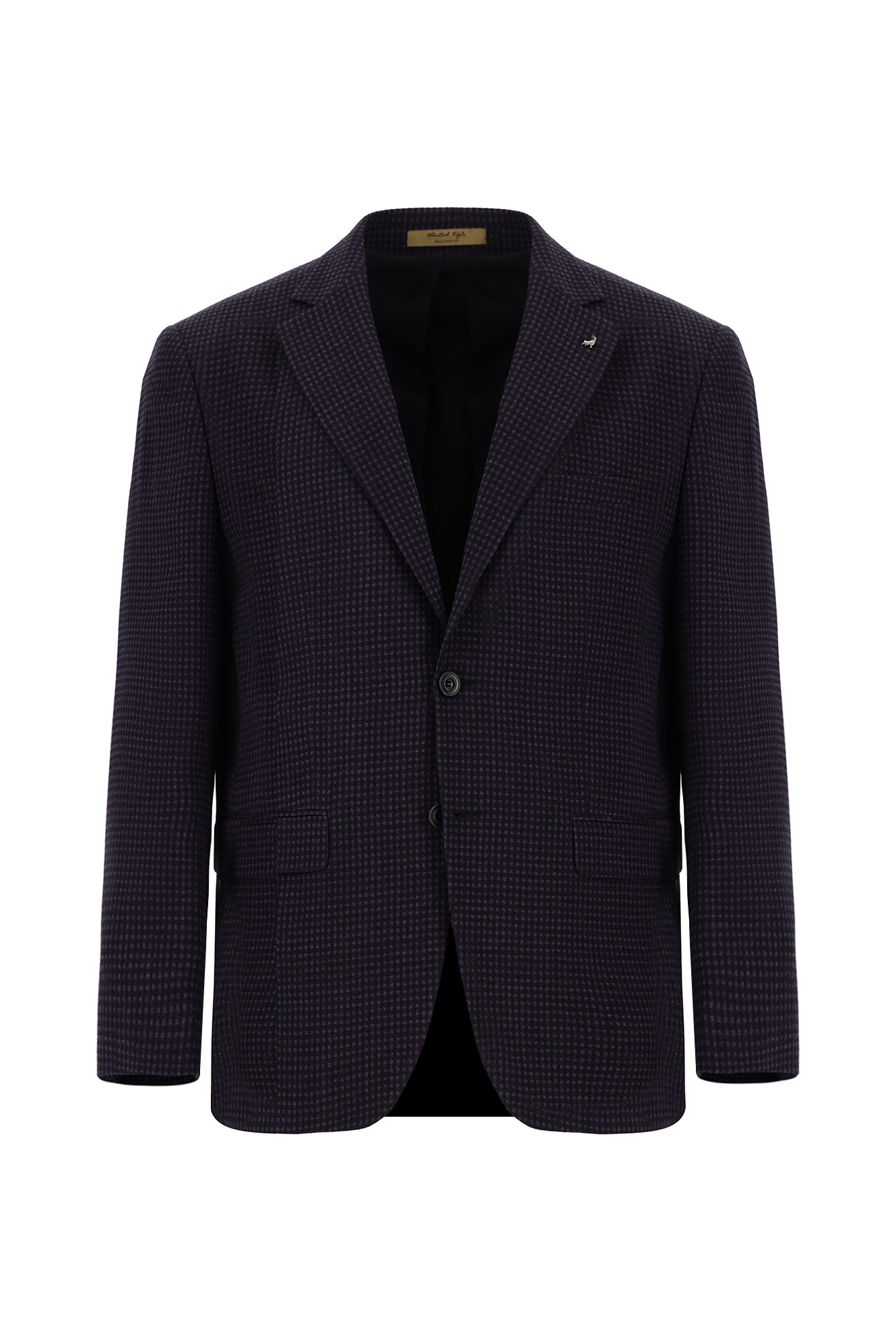 Koyu Mor Relaxed Fit Rahat Kesim Desenli Yünlü Ceket