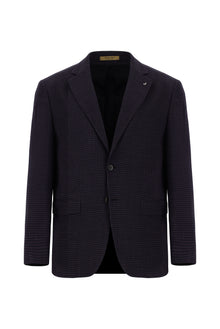Koyu Mor Relaxed Fit Rahat Kesim Desenli Yünlü Ceket
