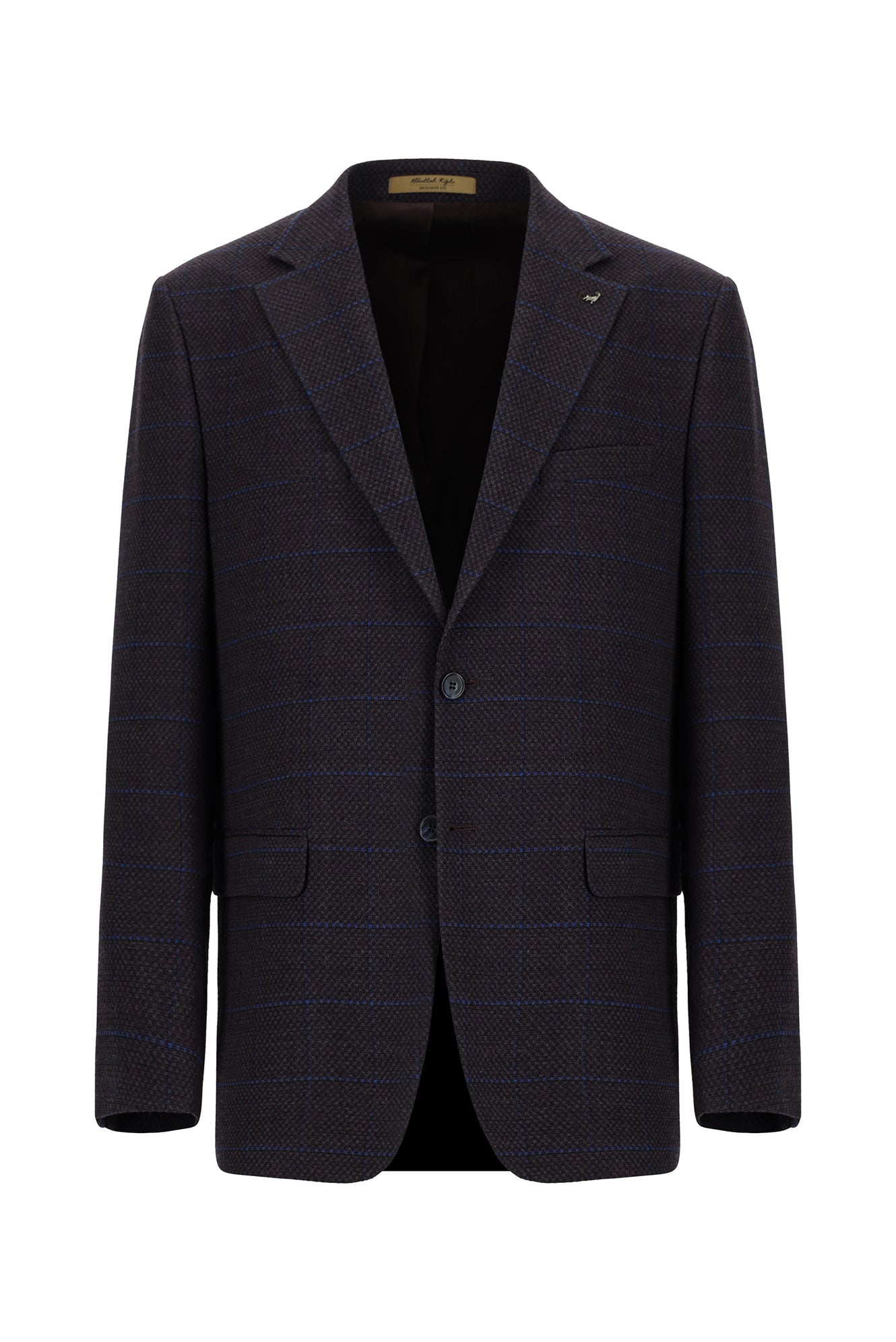 Koyu Bordo Relaxed Fit Rahat Kesim Kareli Yünlü Ceket