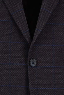 Koyu Bordo Relaxed Fit Rahat Kesim Kareli Yünlü Ceket