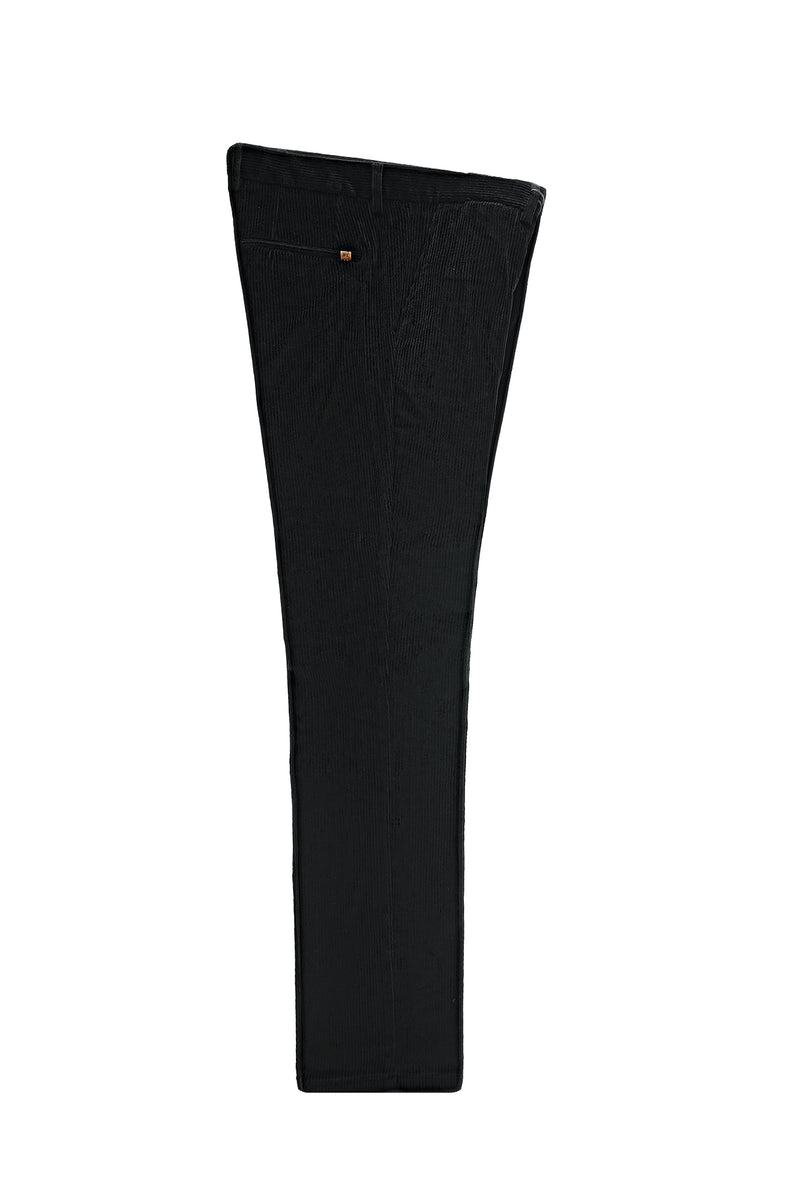 Siyah Regular Fit Likralı Kadife Pantolon