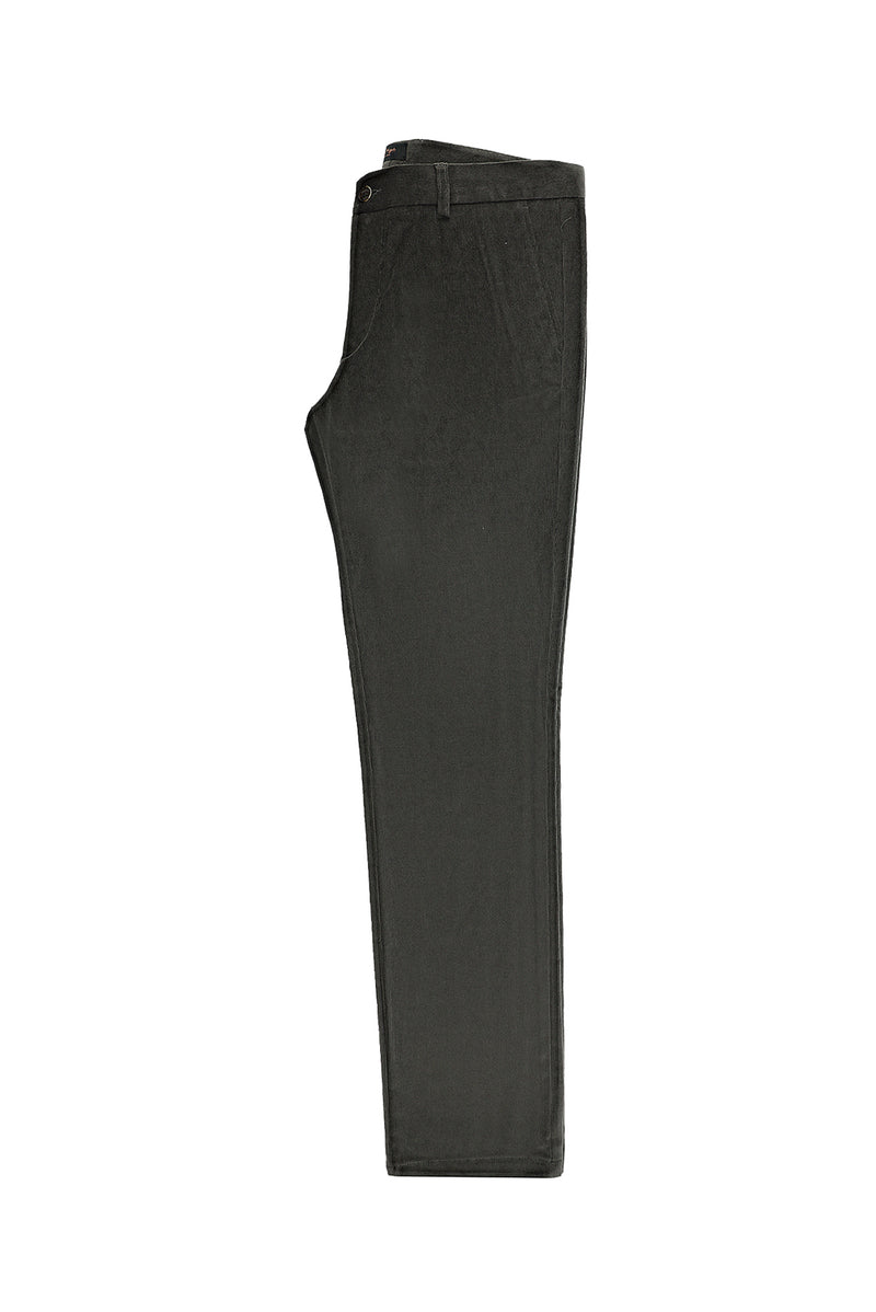 Orta Haki Regular Fit Likralı Kadife Pantolon