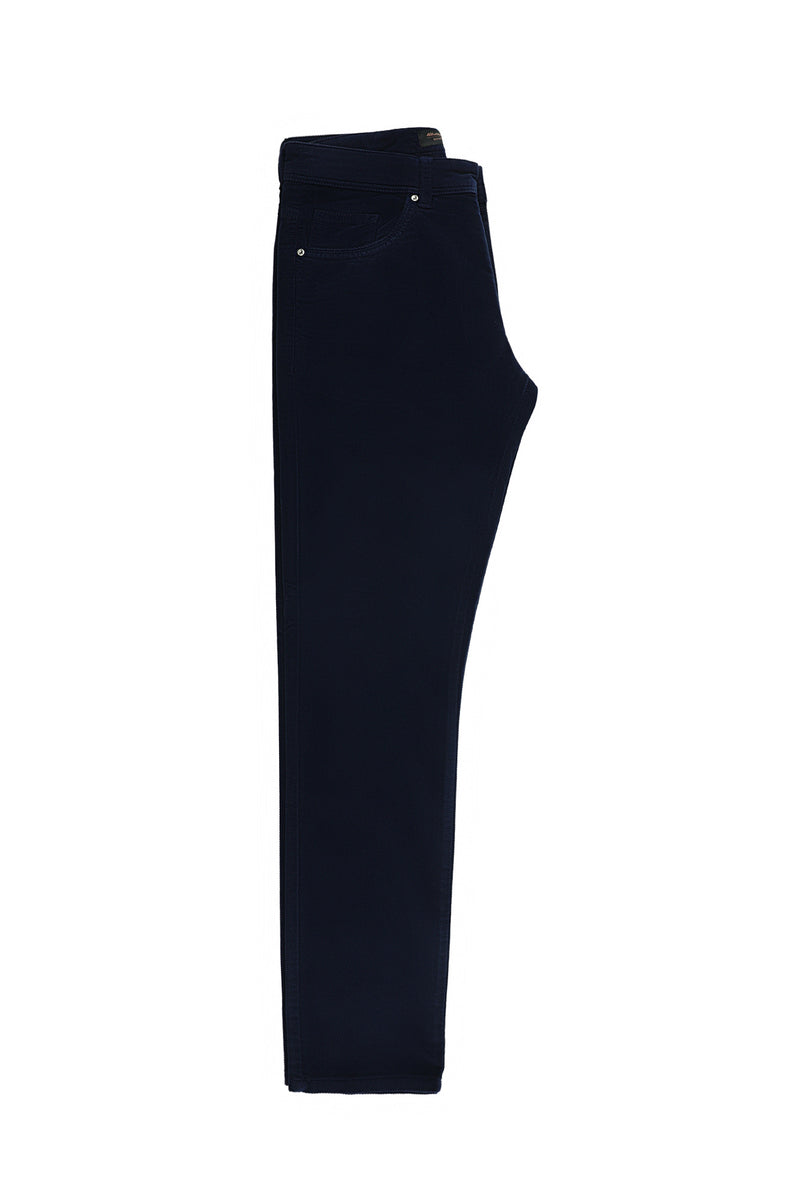 Orta Lacivert Slim Fit Dar Kesim Likralı Kadife Pantolon