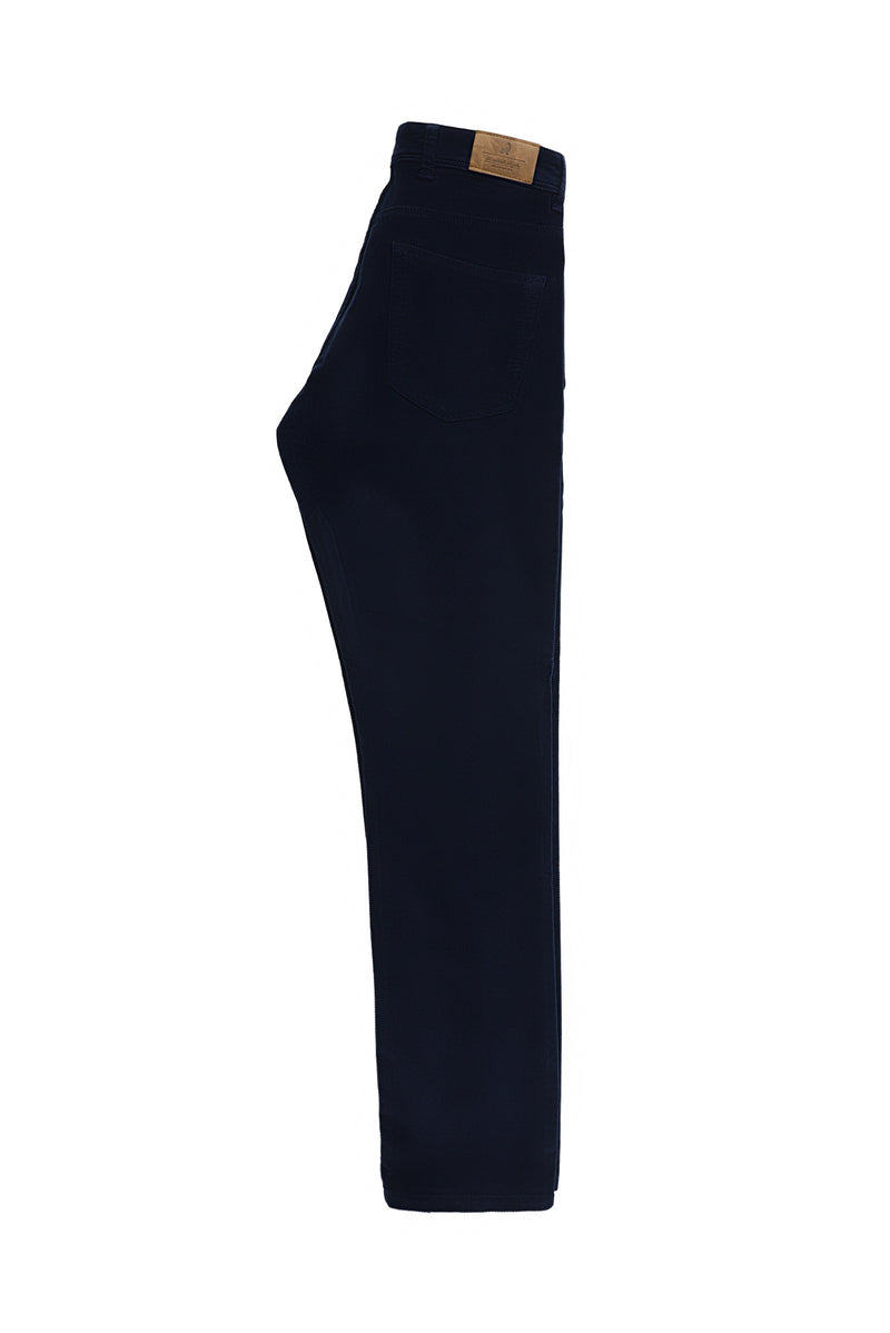 Orta Lacivert Slim Fit Dar Kesim Likralı Kadife Pantolon