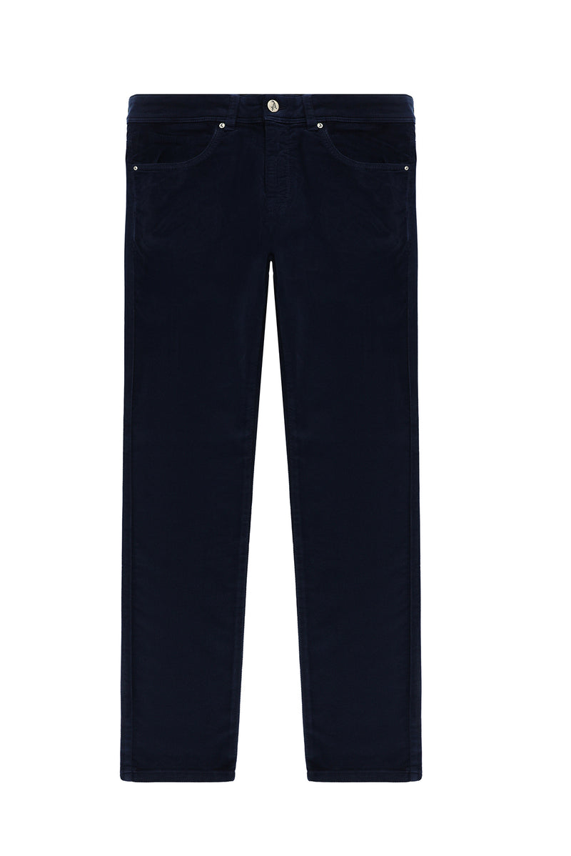 Orta Lacivert Slim Fit Dar Kesim Likralı Kadife Pantolon