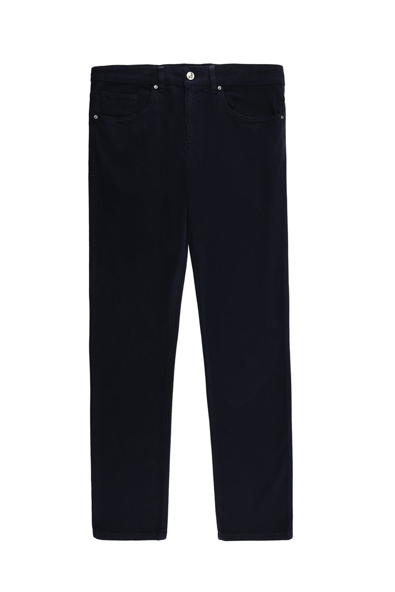Orta Lacivert Slim Fit Dar Kesim Lyocell Karışımlı Kanvas / Chino Pantolon