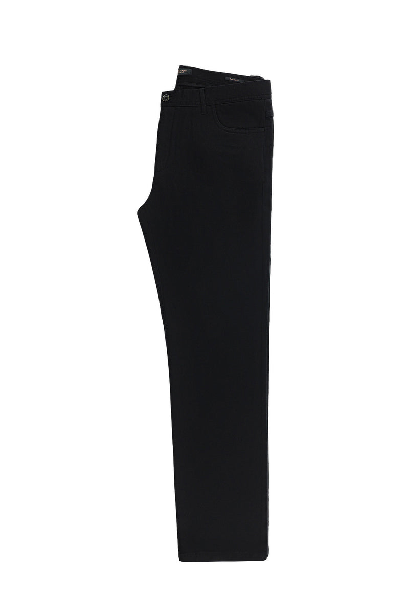 Siyah Regular Fit Desenli Likralı Kanvas / Chino Pantolon