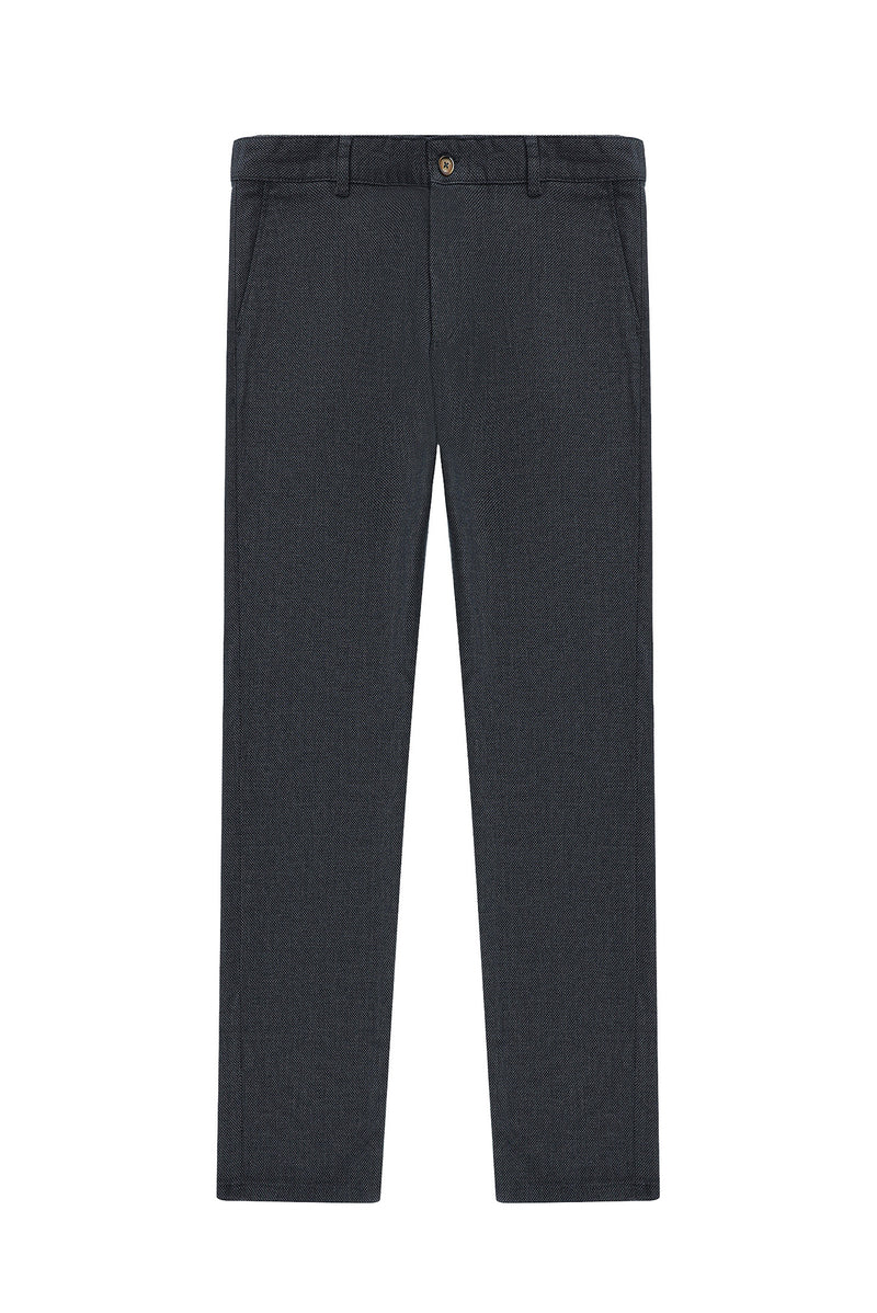 Koyu Lacivert Regular Fit Desenli Likralı Kanvas / Chino Pantolon