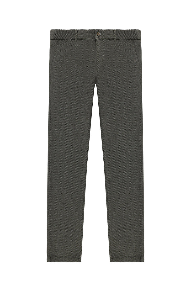 Orta Haki Relaxed Fit Rahat Kesim Desenli Likralı Kanvas / Chino Pantolon