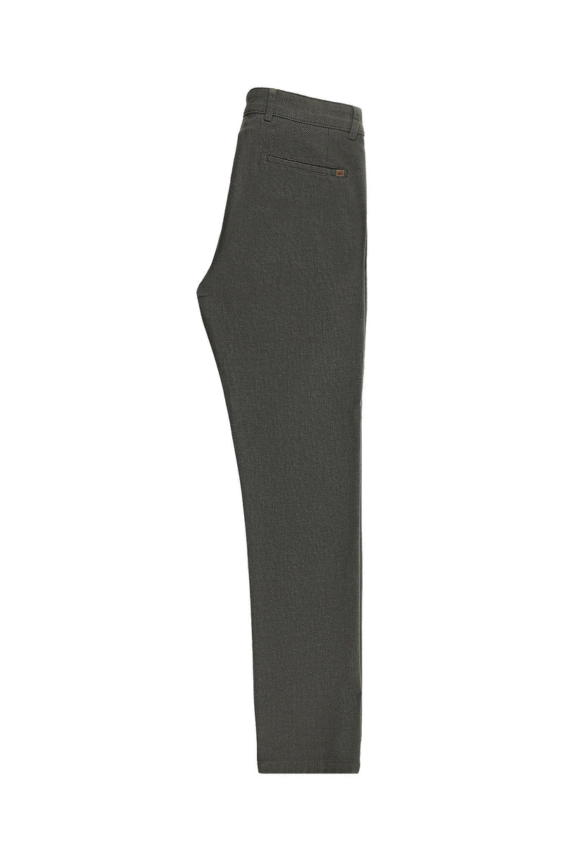 Orta Haki Relaxed Fit Rahat Kesim Desenli Likralı Kanvas / Chino Pantolon