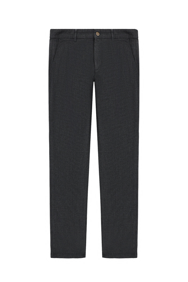 Koyu Antrasit Regular Fit Desenli Likralı Kanvas / Chino Pantolon