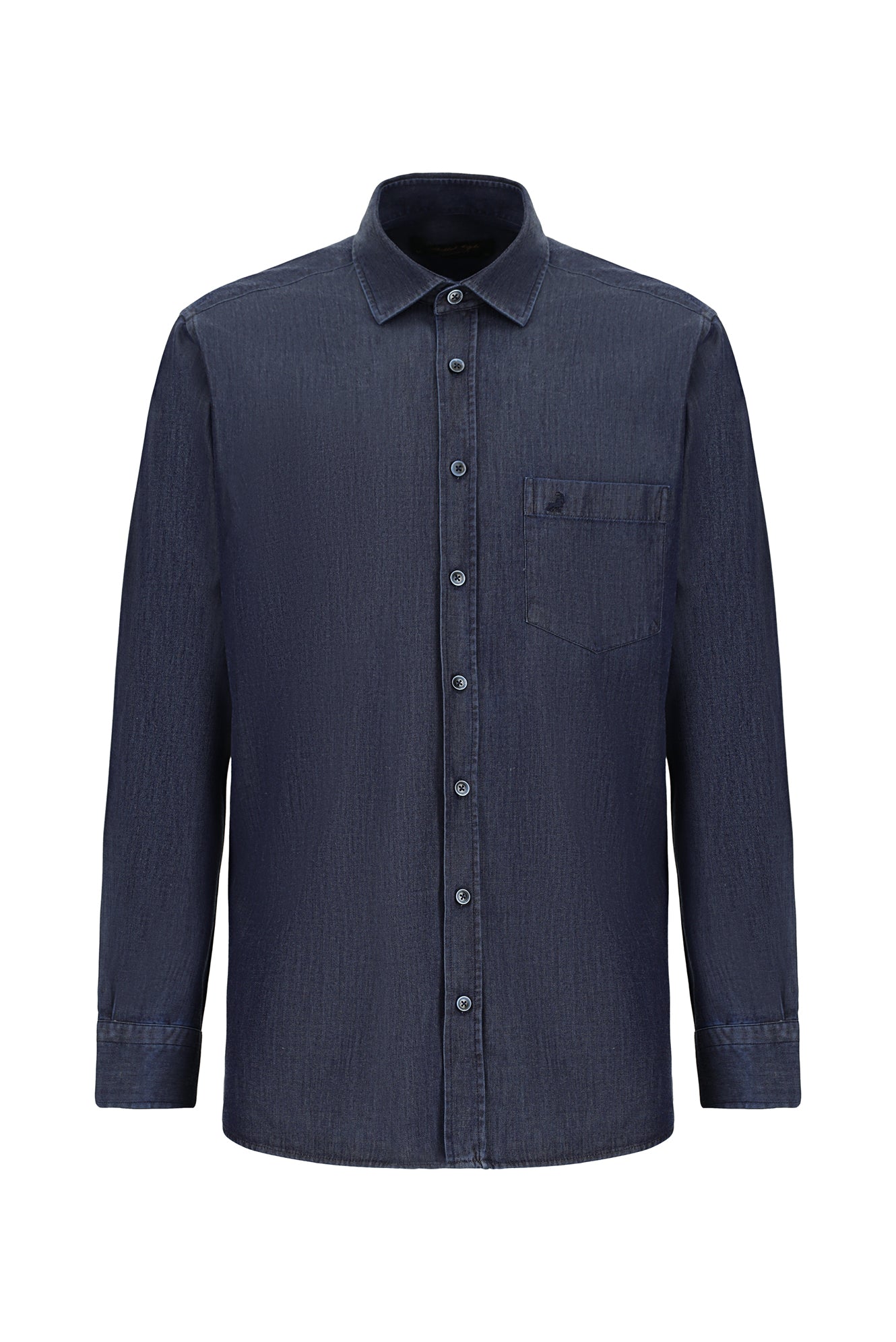 Koyu Lacivert Uzun Kol Regular Fit Pamuklu Denim Gömlek