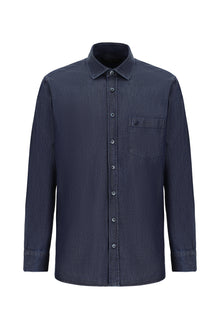 Koyu Lacivert Uzun Kol Regular Fit Pamuklu Denim Gömlek