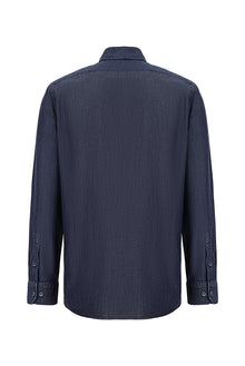 Koyu Lacivert Uzun Kol Regular Fit Pamuklu Denim Gömlek