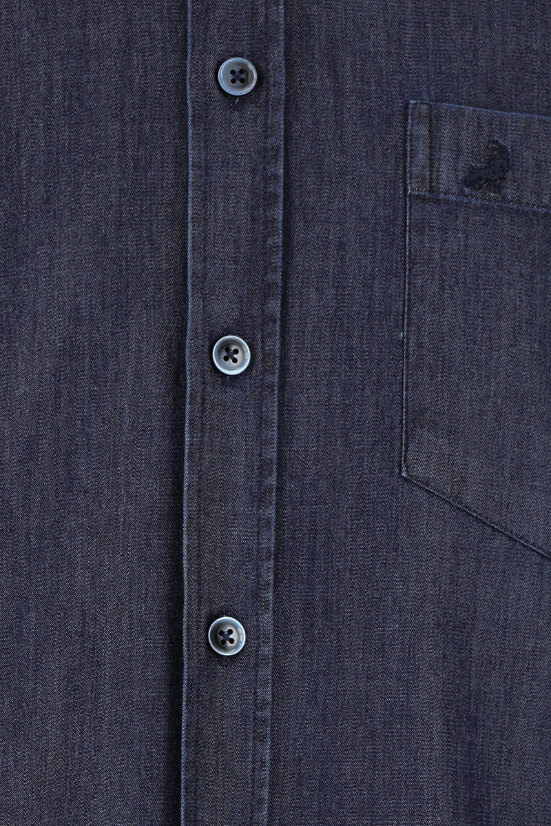 Koyu Lacivert Uzun Kol Regular Fit Pamuklu Denim Gömlek