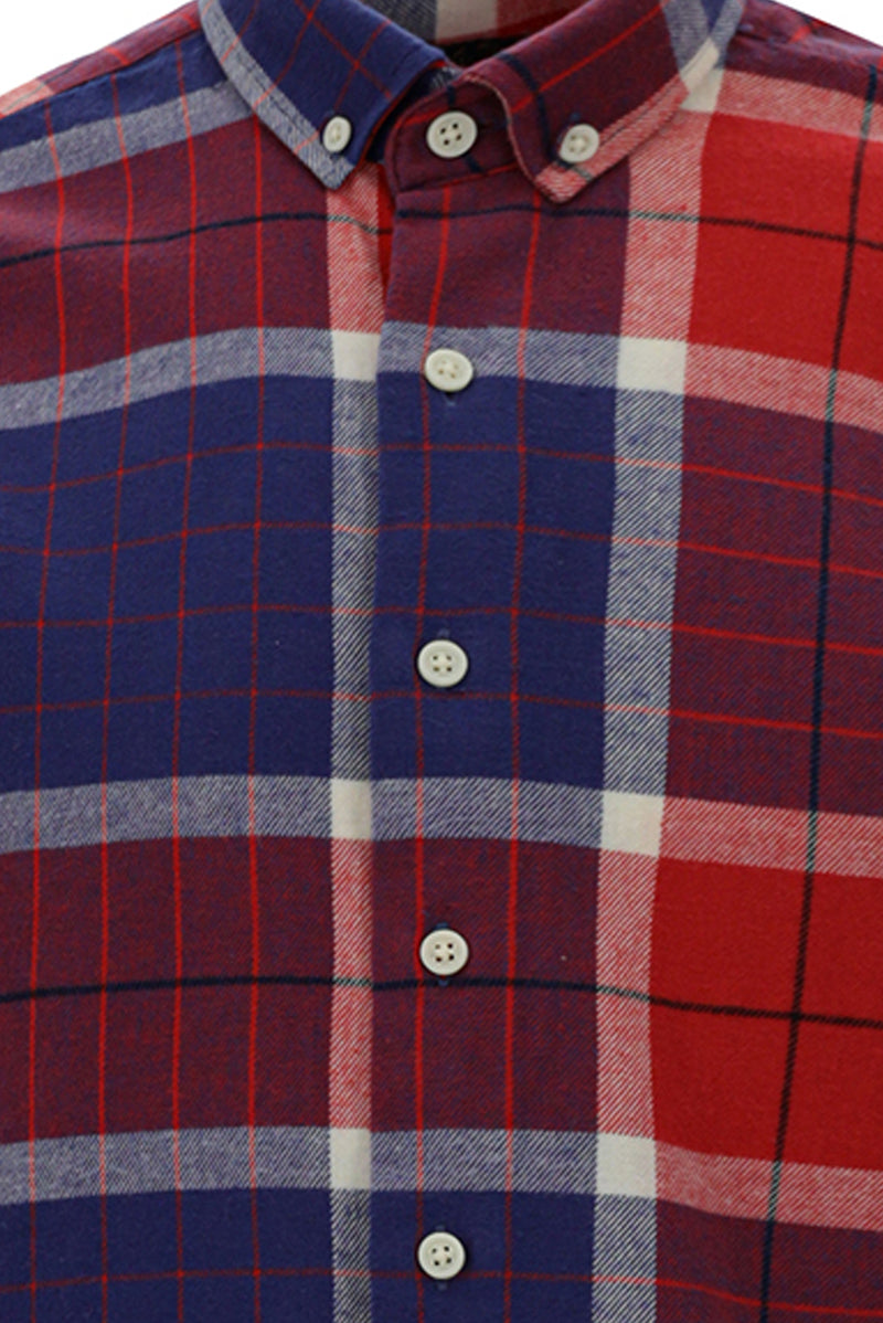 Koyu Kırmızı Uzun Kol Regular Fit Ekose Spor Pamuk Gömlek