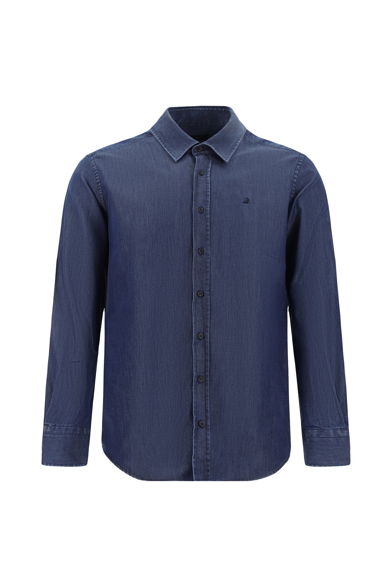 Koyu Lacivert Uzun Kol Slim Fit Dar Kesim Spor Pamuklu Gömlek