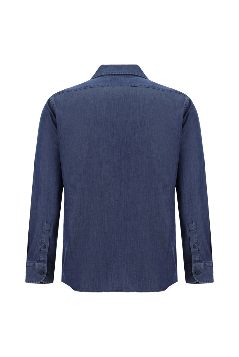 Koyu Lacivert Uzun Kol Slim Fit Dar Kesim Spor Pamuklu Gömlek