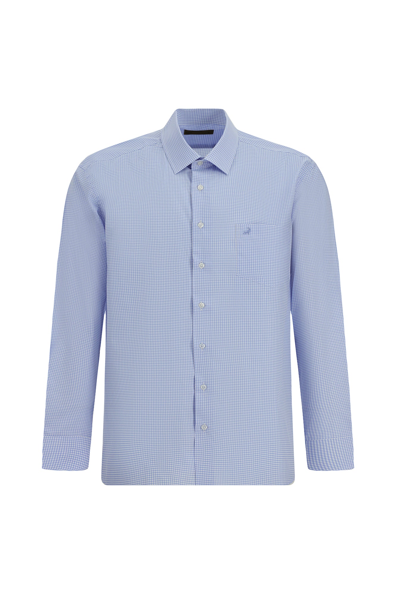 Mavi Uzun Kol Klasik Cepli Pamuk İtalyan Ekose Gömlek