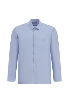 Mavi Uzun Kol Klasik Cepli Pamuk İtalyan Ekose Gömlek