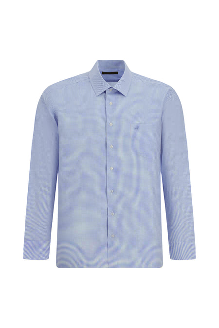 Mavi Uzun Kol Klasik Cepli Pamuk İtalyan Ekose Gömlek