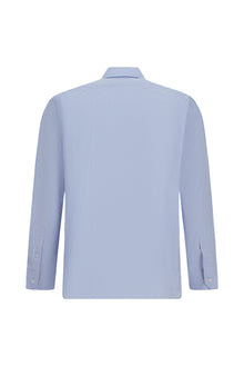 Mavi Uzun Kol Klasik Cepli Pamuk İtalyan Ekose Gömlek