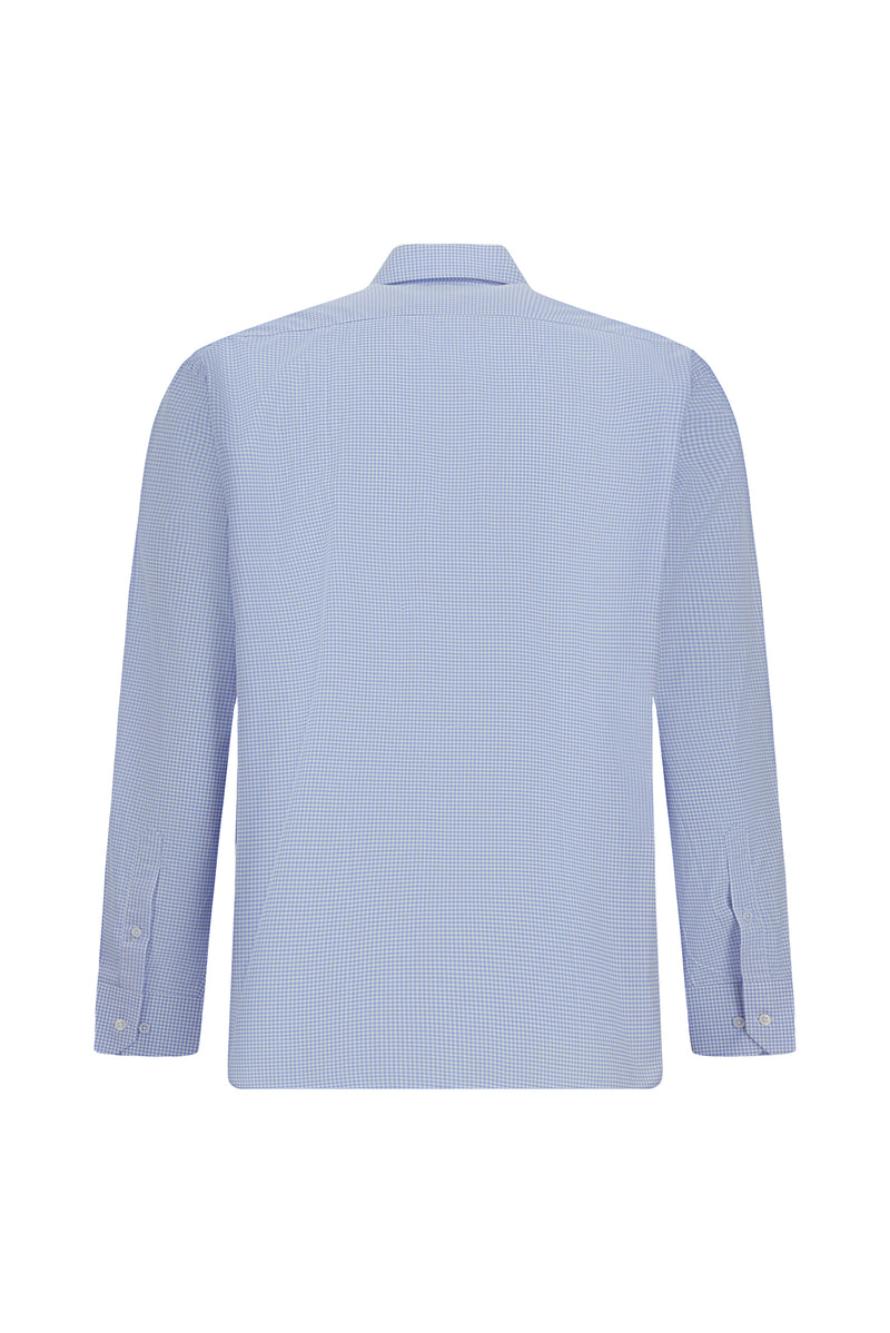 Mavi Uzun Kol Klasik Cepli Pamuk İtalyan Ekose Gömlek