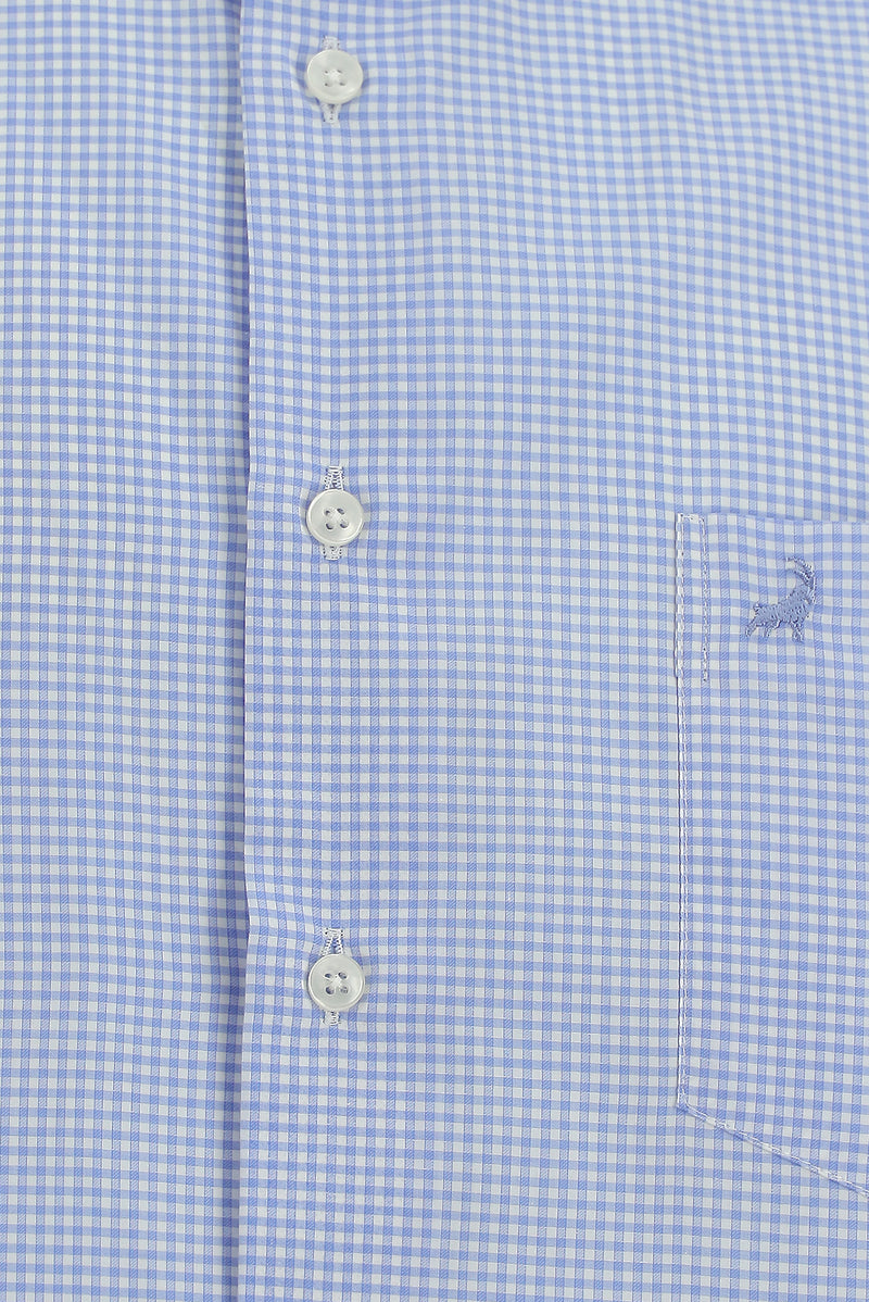 Mavi Uzun Kol Klasik Cepli Pamuk İtalyan Ekose Gömlek