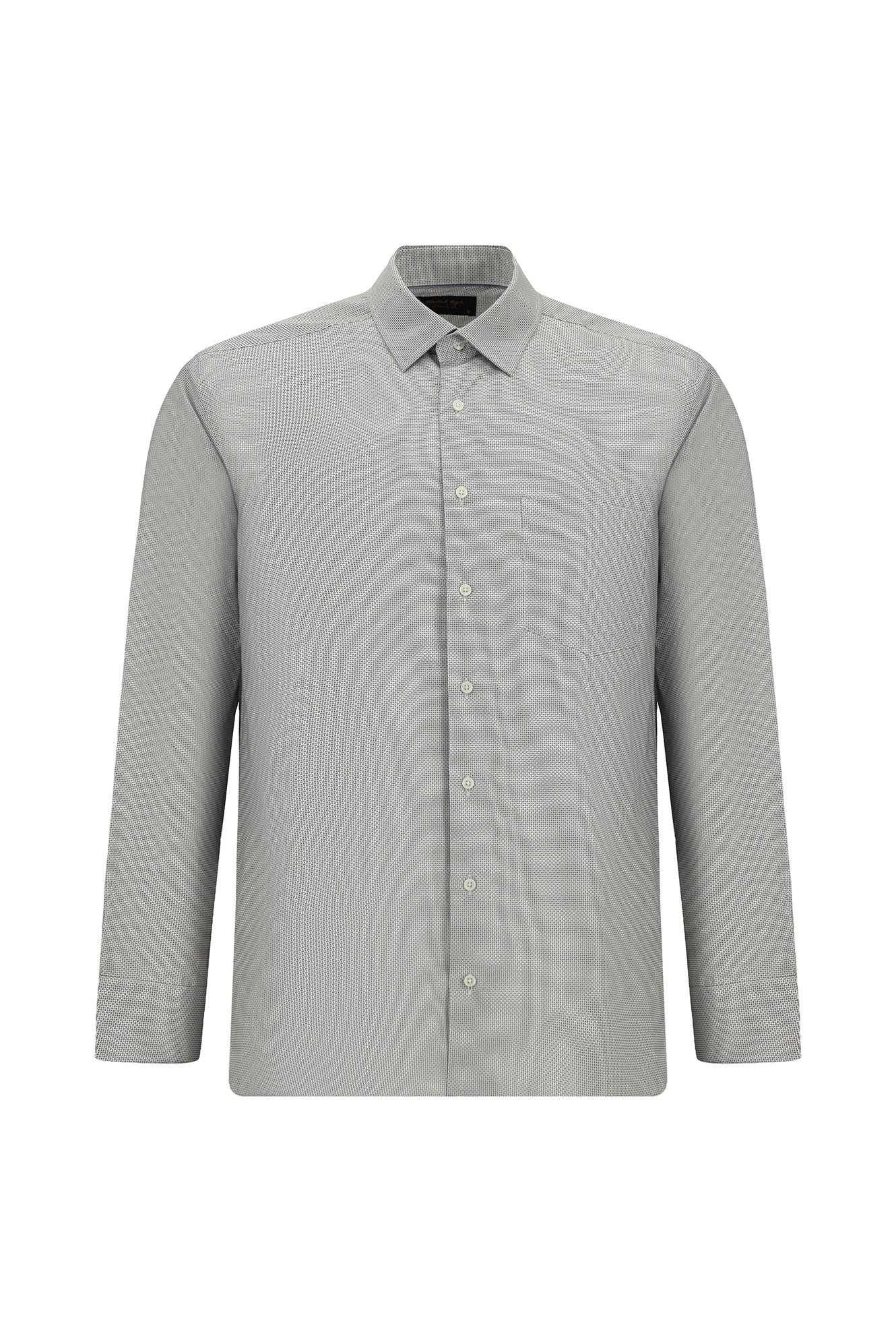 Orta Gri Uzun Kol Regular Fit Cepli Baskılı Pamuk Gömlek