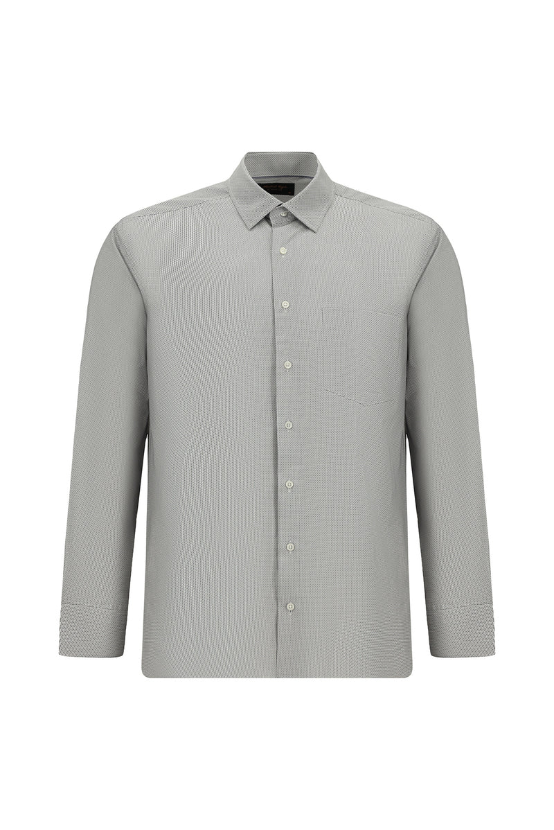 Orta Gri Uzun Kol Regular Fit Cepli Baskılı Pamuk Gömlek