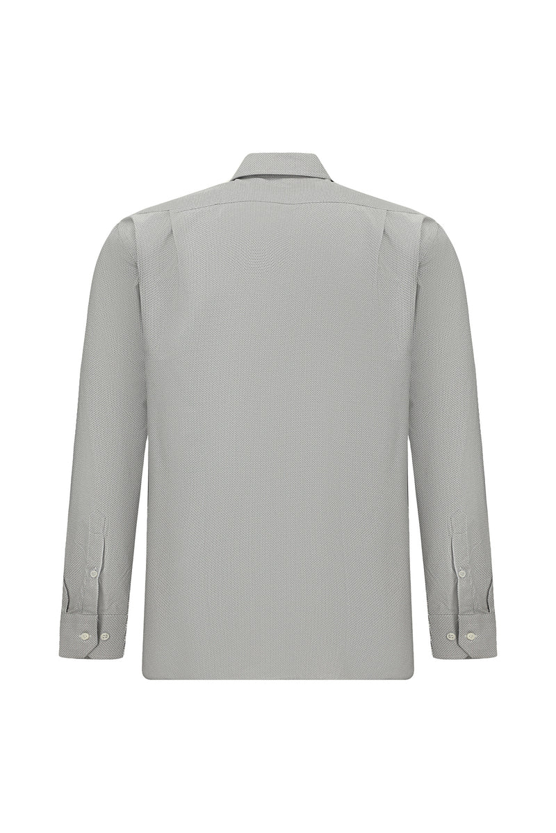 Orta Gri Uzun Kol Regular Fit Cepli Baskılı Pamuk Gömlek