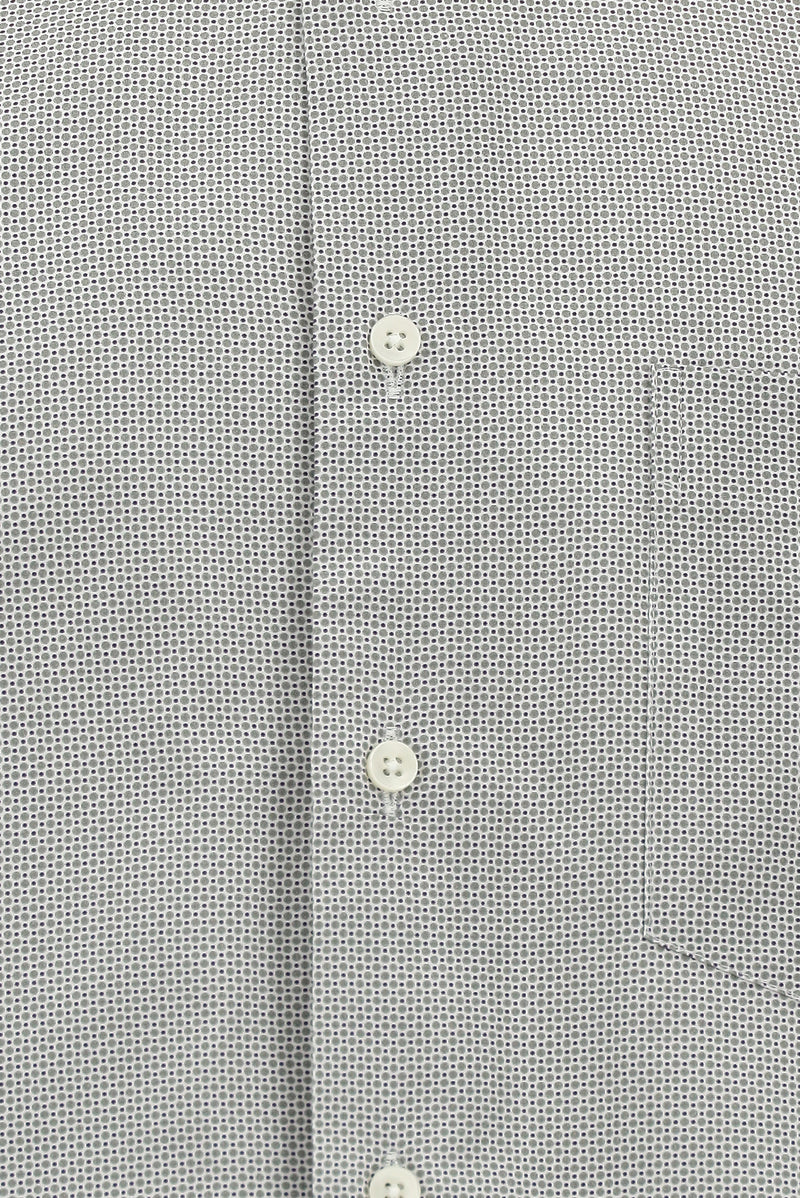 Orta Gri Uzun Kol Regular Fit Cepli Baskılı Pamuk Gömlek