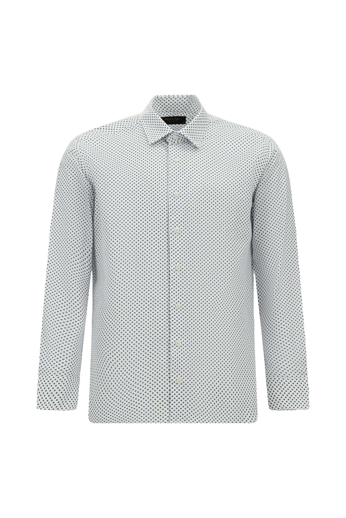 Orta Lacivert Uzun Kol Slim Fit Dar Kesim Baskılı Pamuk Gömlek