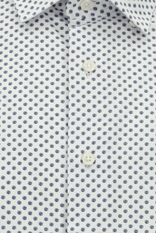 Orta Lacivert Uzun Kol Slim Fit Dar Kesim Baskılı Pamuk Gömlek
