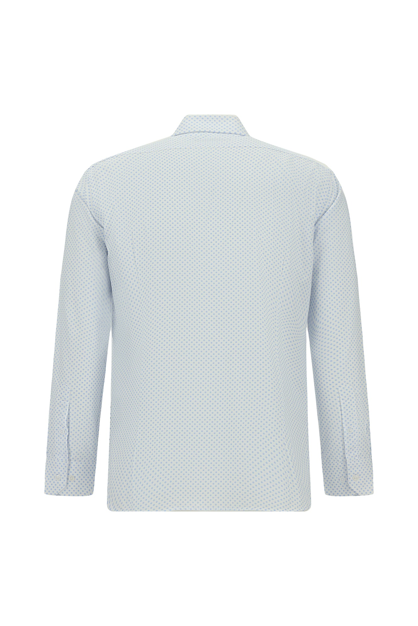 Açık Mavi Uzun Kol Slim Fit Dar Kesim Baskılı Pamuk Gömlek