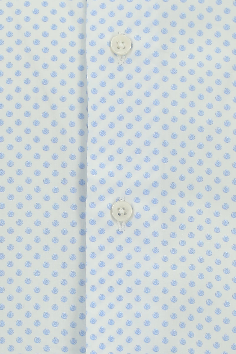 Açık Mavi Uzun Kol Slim Fit Dar Kesim Baskılı Pamuk Gömlek