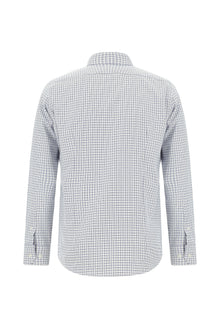 Orta Lacivert Uzun Kol Slim Fit Dar Kesim Ekose Pamuk Gömlek