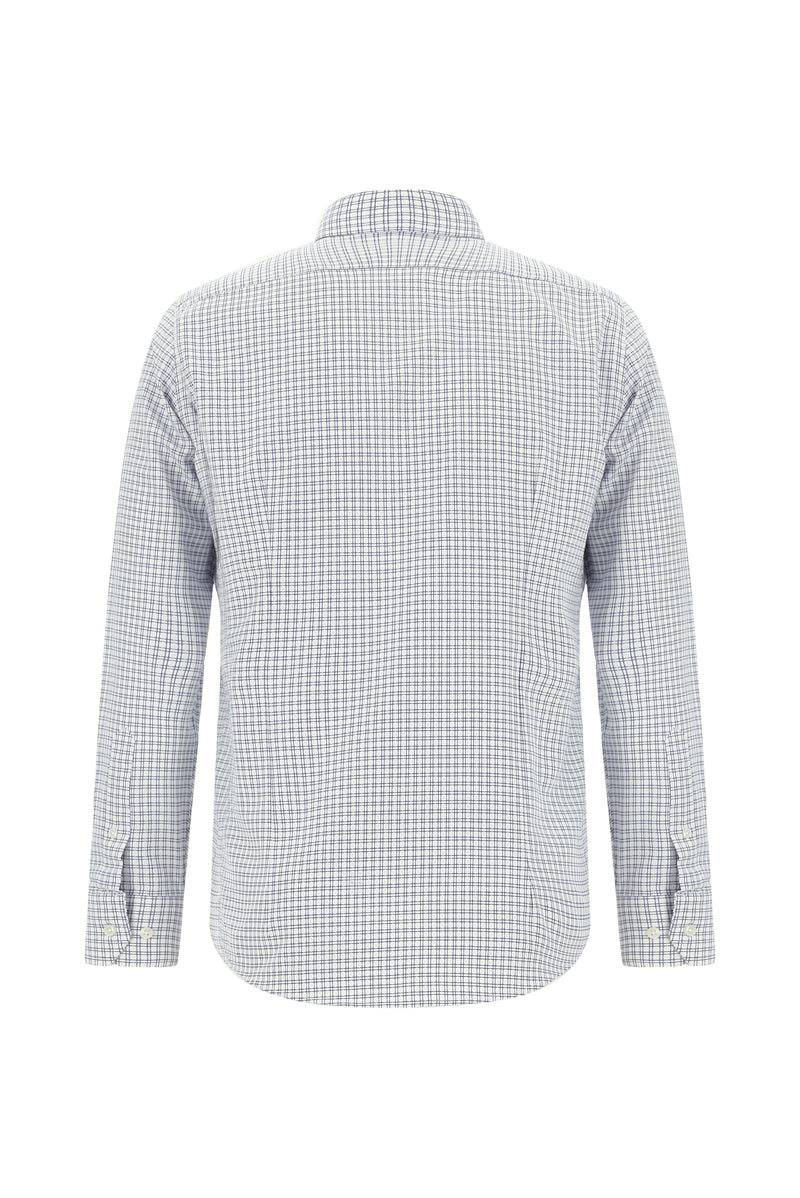 Orta Lacivert Uzun Kol Slim Fit Dar Kesim Ekose Pamuk Gömlek