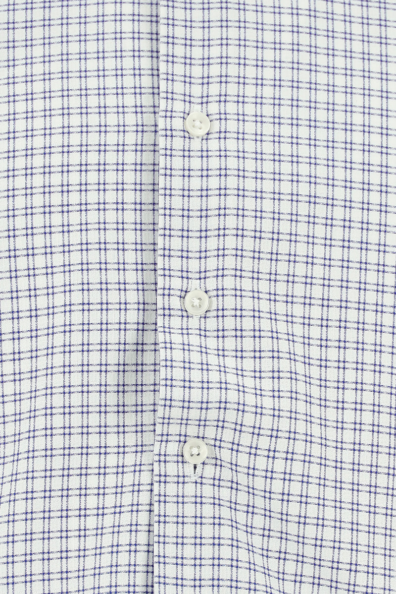 Orta Lacivert Uzun Kol Slim Fit Dar Kesim Ekose Pamuk Gömlek