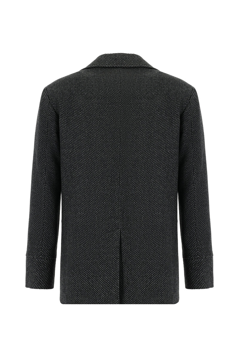 Siyah Desenli Yünlü Kaşmirli Kruvaze Kaban