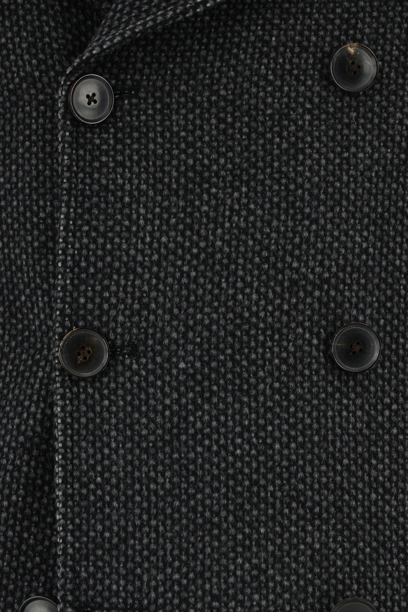 Siyah Desenli Yünlü Kaşmirli Kruvaze Kaban