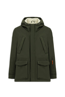 Orta Haki Kapüşonlu Cepli Fermuarlı Polarlı Rüzgar Geçirmez İtalyan Spor Şişme Kaban