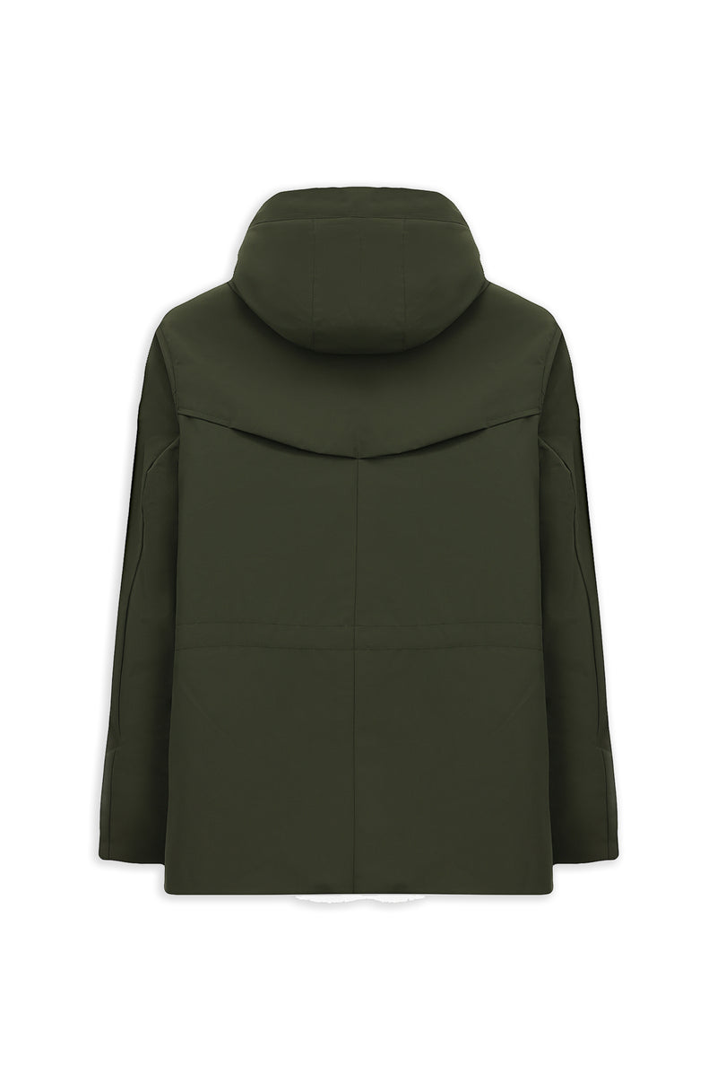 Orta Haki Kapüşonlu Cepli Fermuarlı Polarlı Rüzgar Geçirmez İtalyan Spor Şişme Kaban