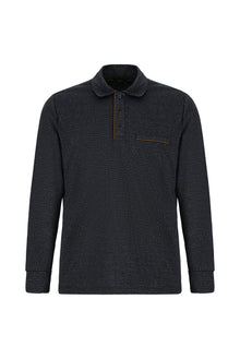 Koyu Lacivert Polo Yaka Regular Fit Desenli Sweatshirt-Abdullah Ki??l?