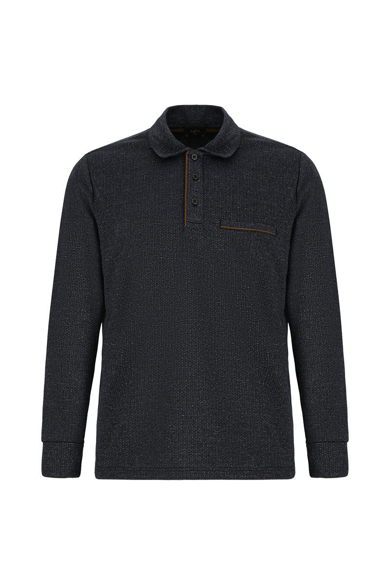 Koyu Lacivert Polo Yaka Regular Fit Desenli Sweatshirt-Abdullah Ki??l?