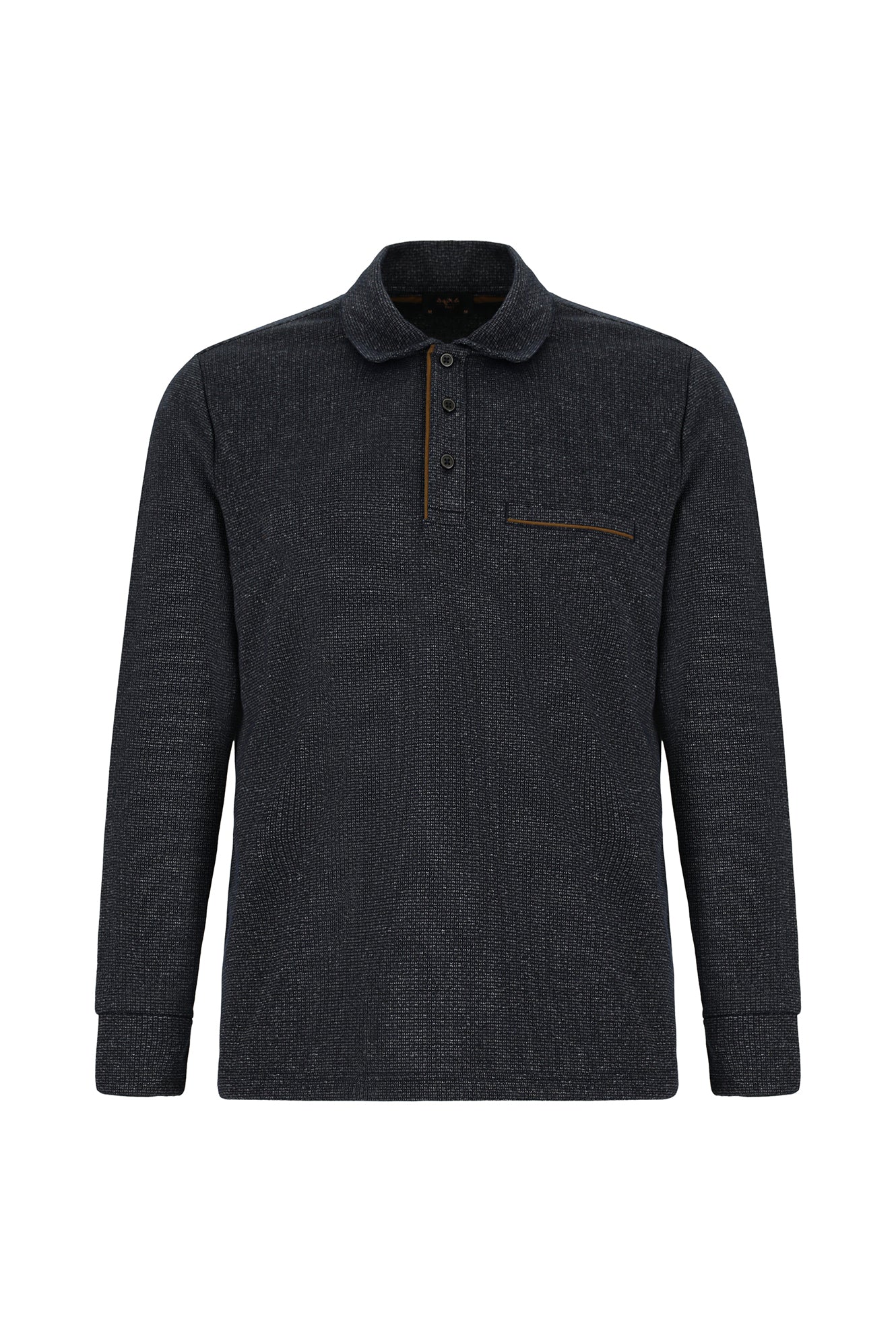 Koyu Lacivert Polo Yaka Regular Fit Desenli Sweatshirt