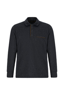 Koyu Lacivert Polo Yaka Regular Fit Desenli Sweatshirt