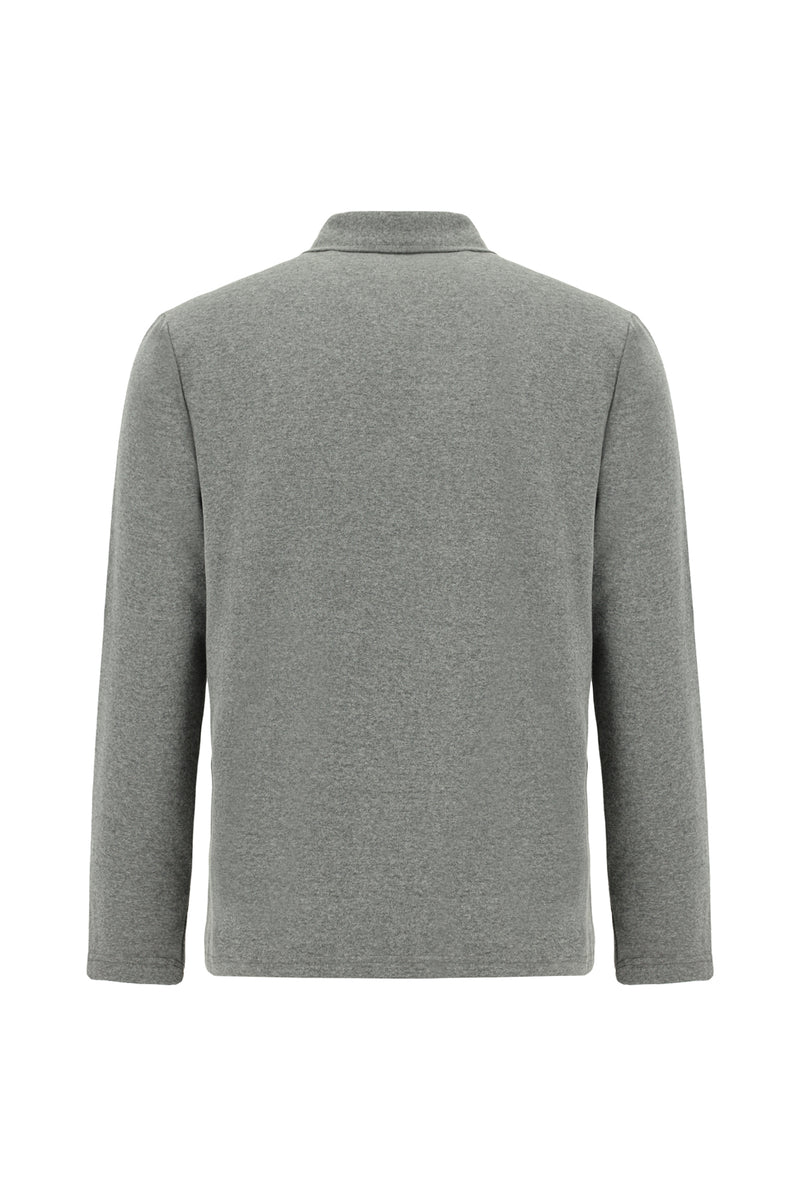Orta Gri Melanj Polo Yaka Regular Fit Fermuarlı Nakışlı Pamuklu Sweatshirt